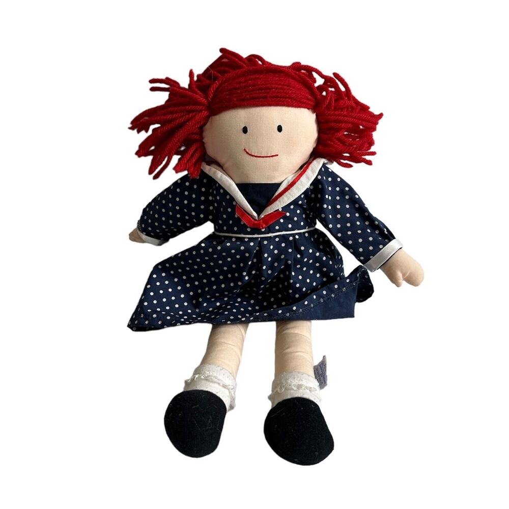 Eden Madeline Doll Dress Blue Polka Dots Yarn Hair Stuffed Toy Vtg Sailor Rag